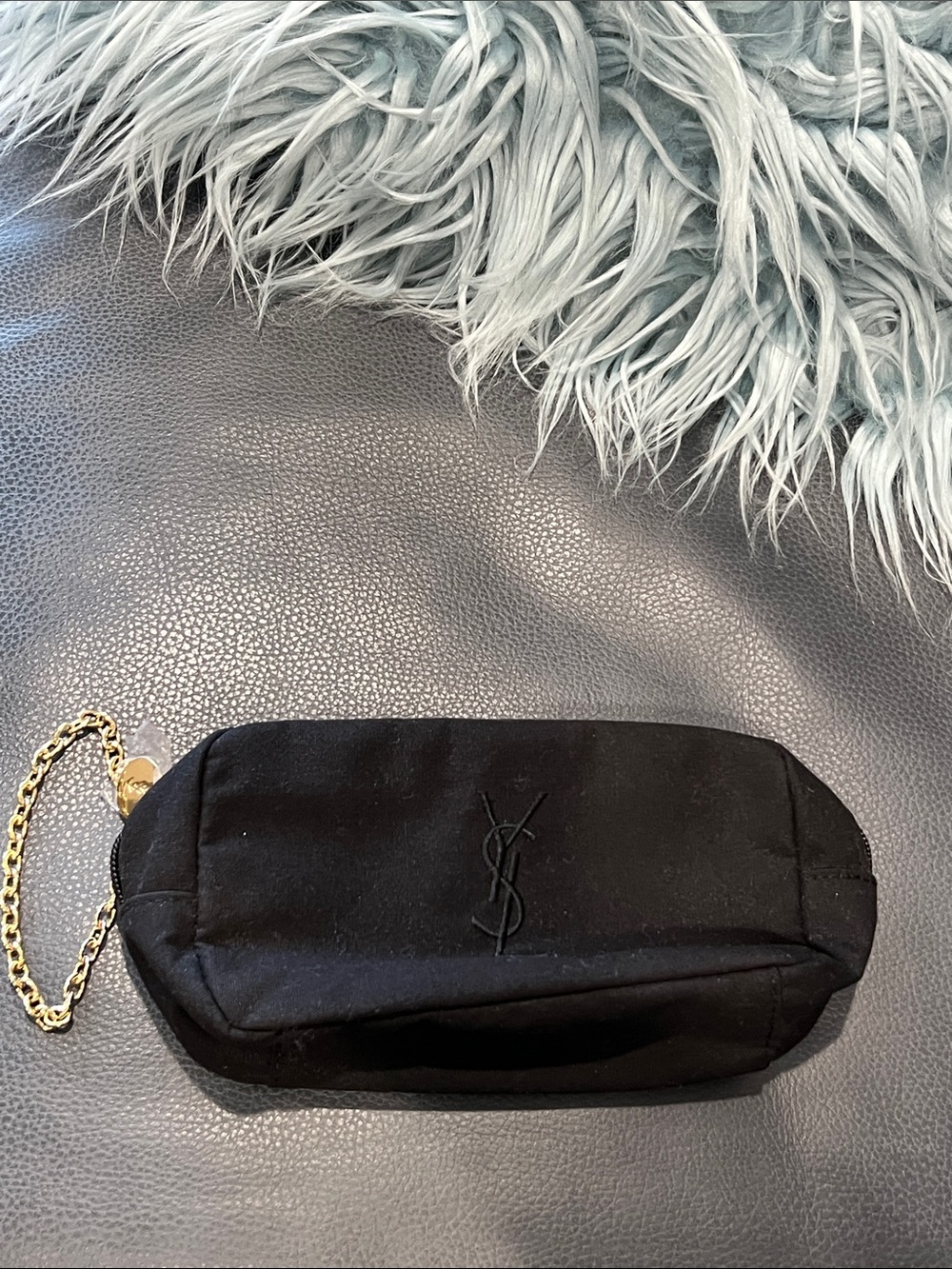 Saint Laurent Black Cosmetic Pouch with Gold Chain